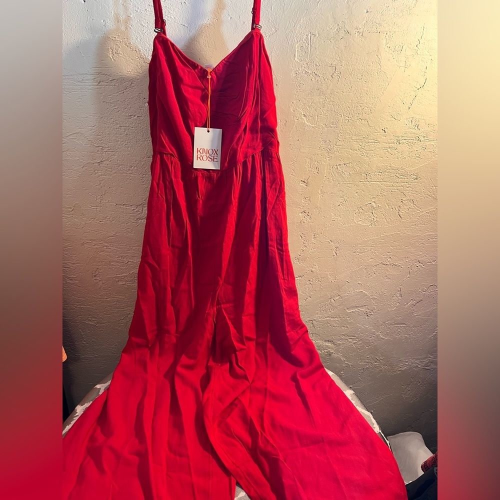 Knox Rose Nwt Red Jumpsuit Pockets Wide Leg Flowy Beach Summer July 4th Resort